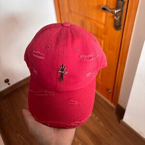 Chrome Hearts Adjustable Distressed Cross Logo Red Sun Hat Unisex